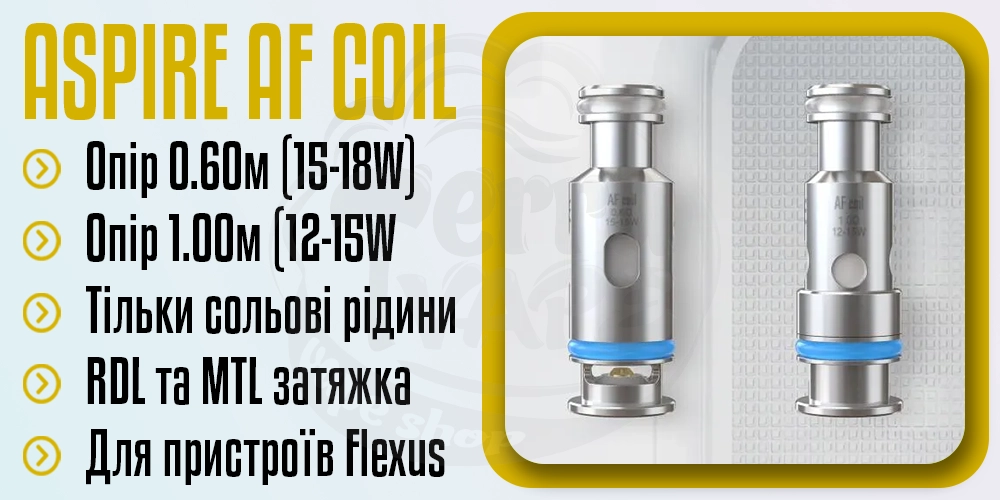 Основні параметри випаровувача Aspire AF Coil
